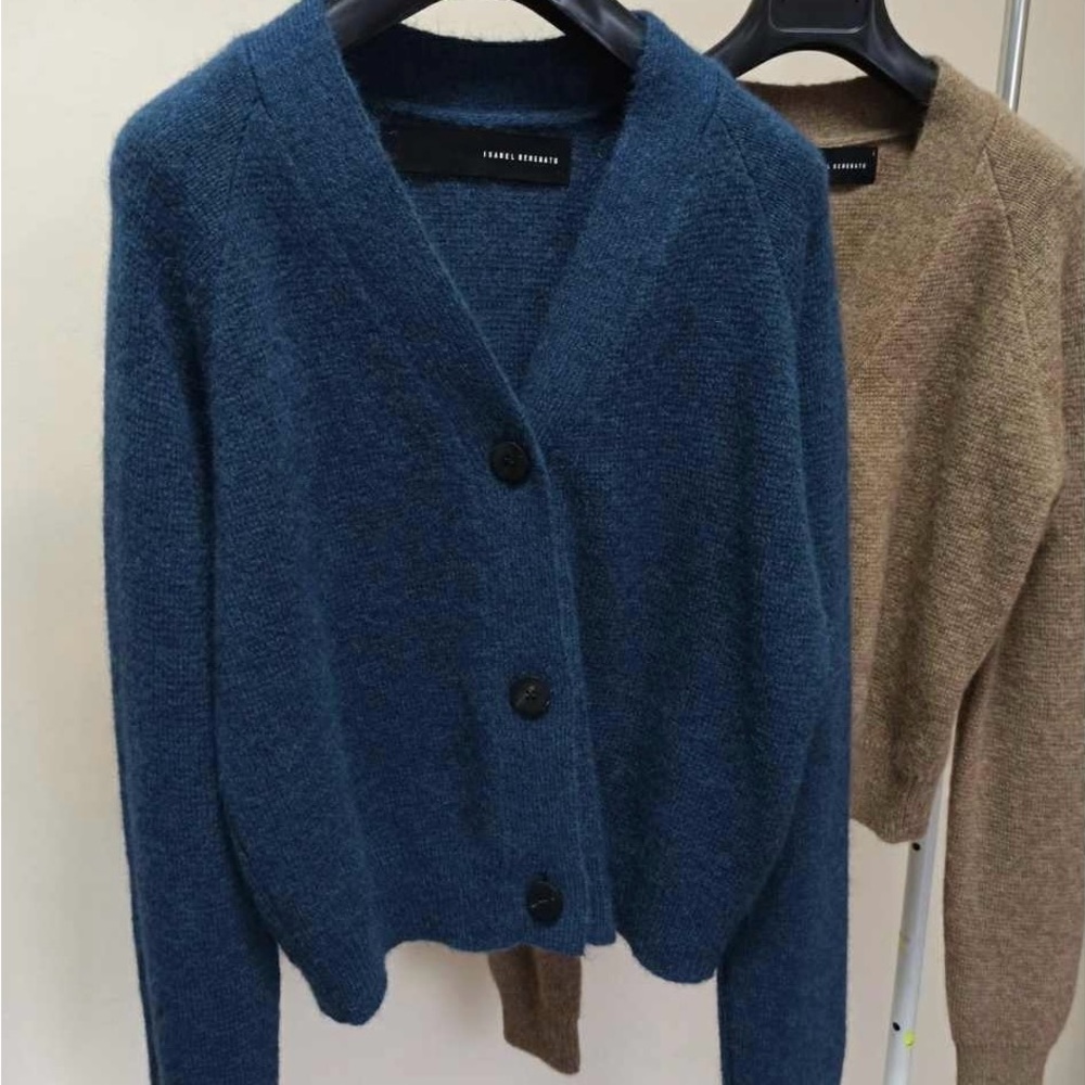 Isabel Benenato Deep Blue and Tan Cardigan